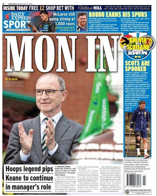 The back page of the Scottish Daily Express on 060626