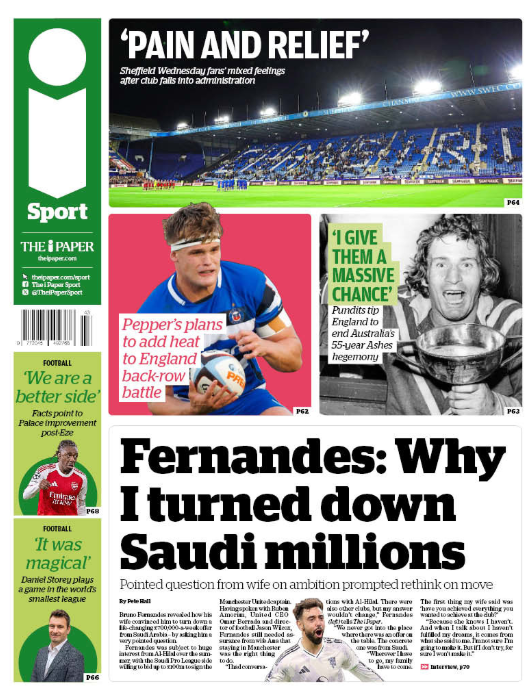 iSport back page: 'Fernandes: Why I turned down Saudi millions'