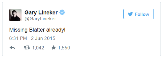 Tweet by Gary Lineker - 2 June 2015