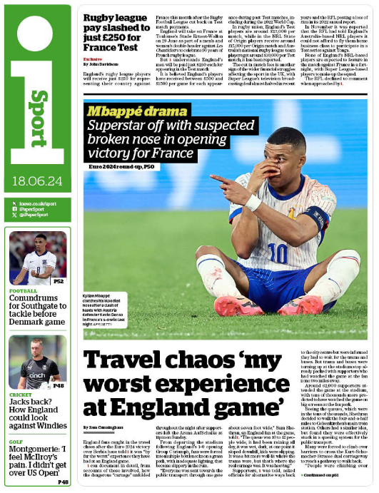 Back page of the i on 18 June 2024