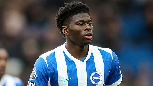 Brighton midfielder Carlos Baleba in action against Manchester United on the final day of last season