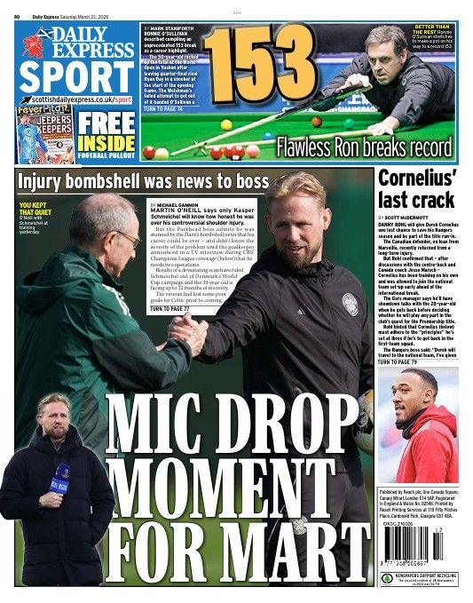 The back page of the Scottish Daily Express on 210326
