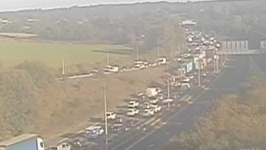 A grainy traffic camera image of queuing traffic on the A1.