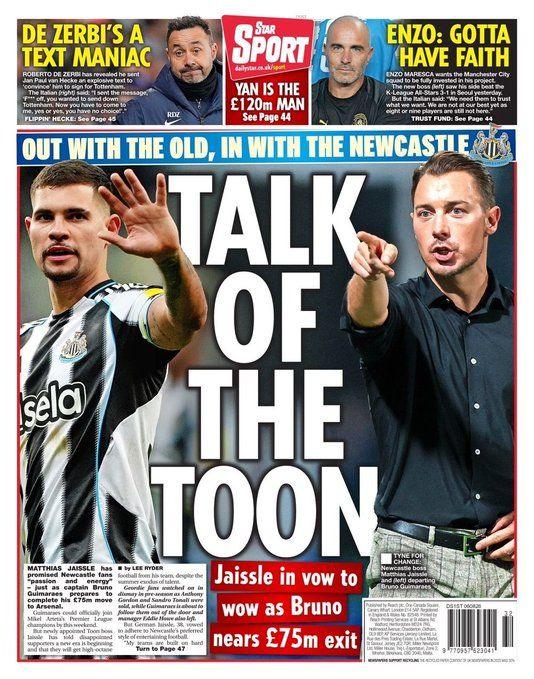 Back page of Daily Star reads 'Talk of the Toon'