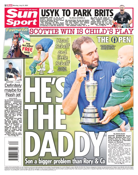 The back page of Monday's Sun newspaper
