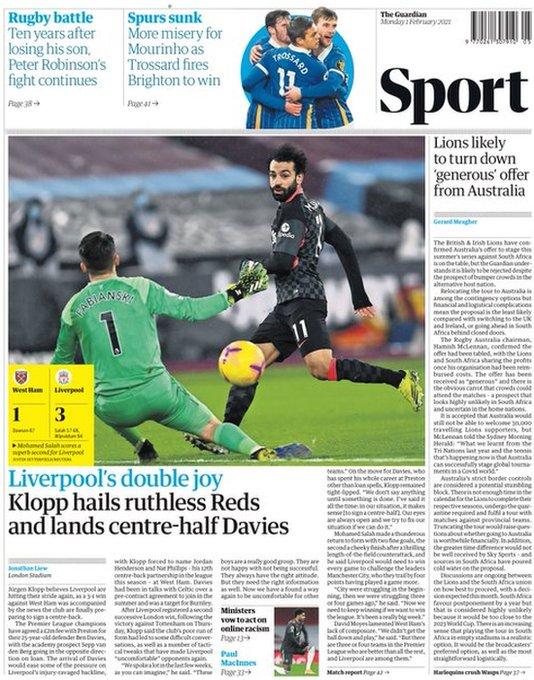 The sport section of The Guardian