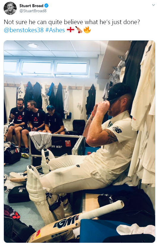 Picture of Ben Stokes in the England dressing room.