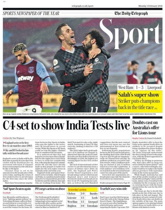 The sport section of The Daily Telegraph