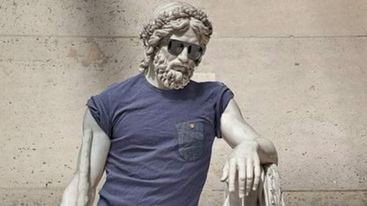 A photoshopped image of a Roman statue