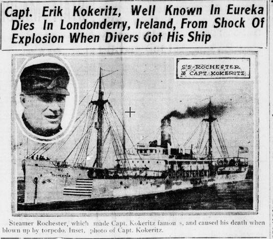 California Digital Newspaper cutting of death of Erik Kokeritz