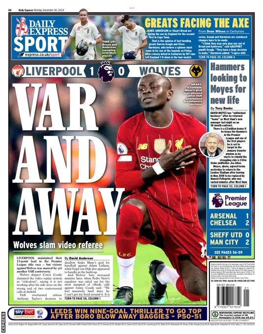 The back page of Monday's Express