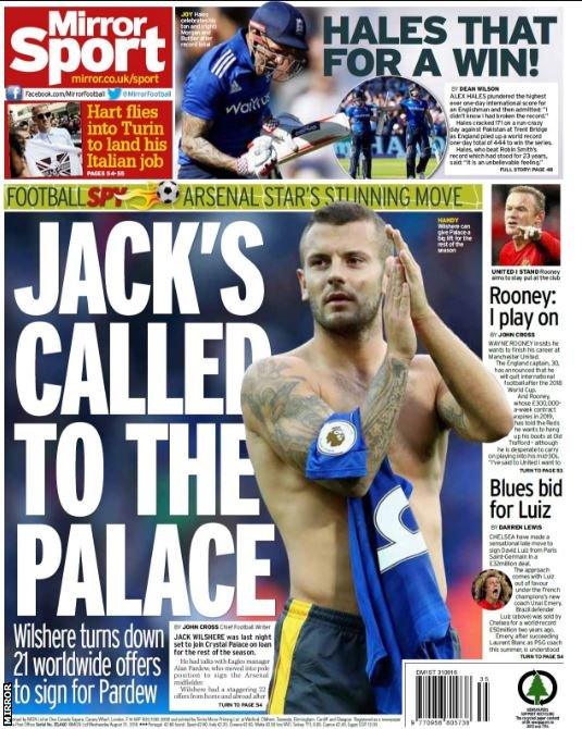 Wednesday's back page of the Daily Mirror