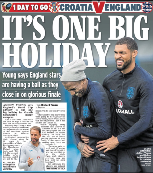 The Express leads on Ashley Young talking up spirit in the England camp