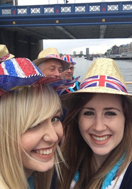 Sophie Bridge and her friend on the Golden Jubilee boat on her way to the patrons lunch. Credit: Sophie Bridge