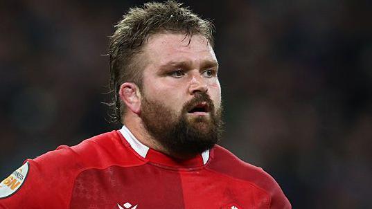 Tomas Francis gets ready for the next play with Wales
