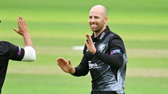 Somerset matchwinner Jack Leach celebrates another wicket