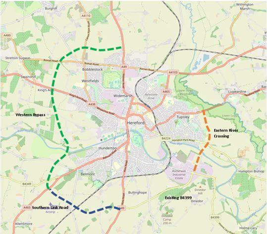 Map of possible new roads