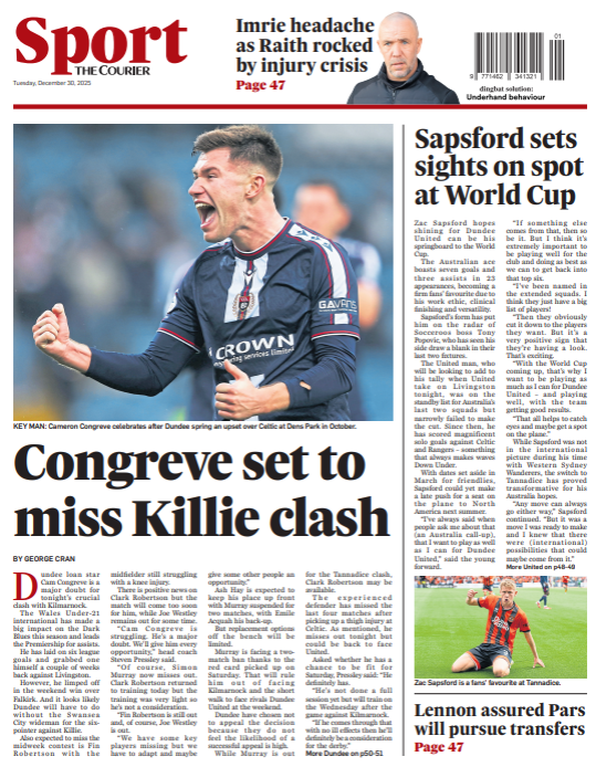 The back page of The Courier on 301225