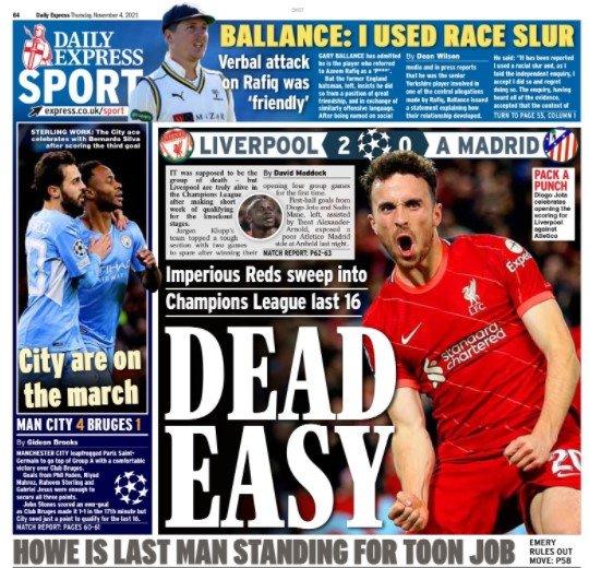 Thursday's Daily Express back page