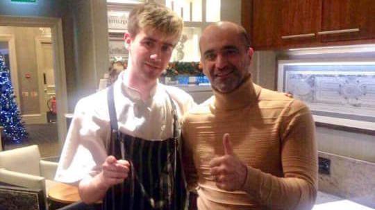 Roberto Martinez with a chef at the Moorings Hotel