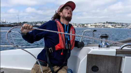 Former solider Craig Wood on a boat