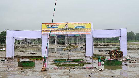 The site of the stampede in which over 100 people were killed during a religious event on July 3, 2024 in Hathras