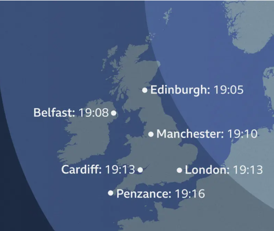 Map of where the eclipse times are