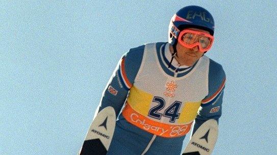 Eddie 'The Eagle' Edwards during the ski jumping at the Calgary Winter Olympic Games of 1988