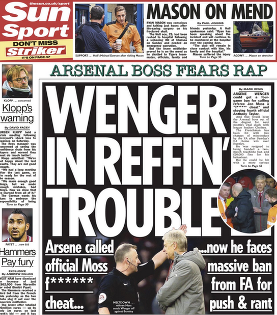 The back page of Tuesday's Sun