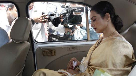 Bollywood actress Rekha arrives at Parliament to take oath as a member of Rajya Sabha on May 15, 2012.