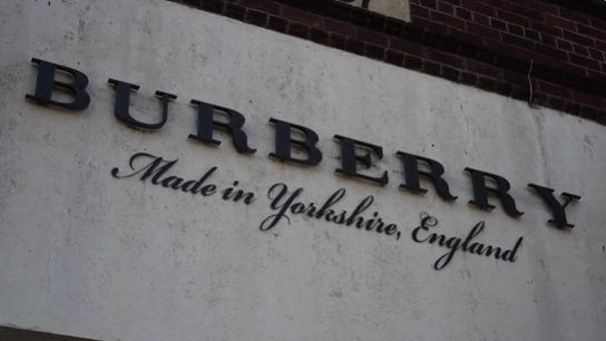 Close-up of the Burberry signage at its Castleford mill.