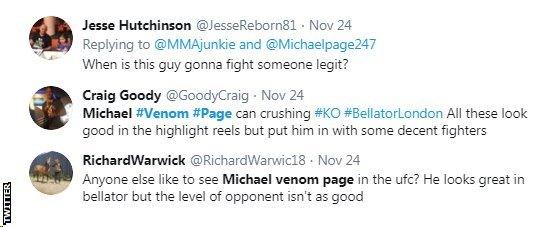 Twitter reaction to Michael Venom Page win