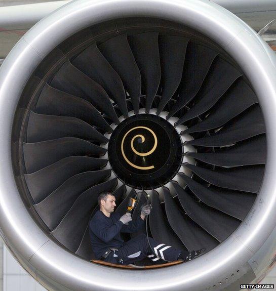 Man working on jet engine