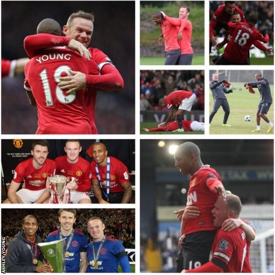 Ashley Young and Wayne Rooney in several images