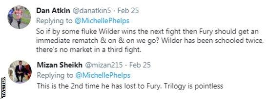 Twitter reaction of fans who are not interested in seeing Tyson Fury and Deontay Wilder fight again