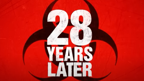 The trailer for 28 Years Later logo - white letters on a red background