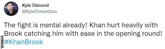 A user on Twitter writes: "The fight is mental already! Khan hurt heavily with Brook catching him with ease in the opening round!"