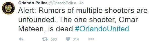 Alert: Rumours of multiple shooters are unfounded. The one shooter Omar Mateen is dead.