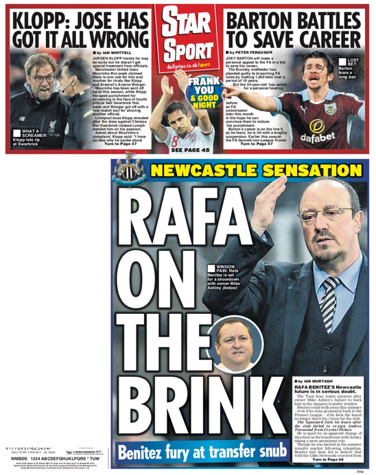 The Daily Star leads on Rafa Benitez being unsettled at Newcastle