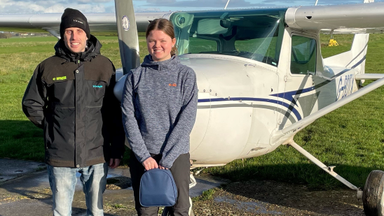 Flying instructor Paul Young and pilot Holly Rowley-White