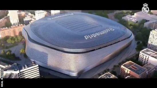 An aerial shot of how Real Madrid's Bernabeu stadium will look after it has been renovated