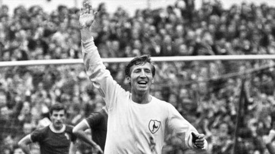 Cliff Jones celebrates scoring for Spurs against Chelsea in 1964