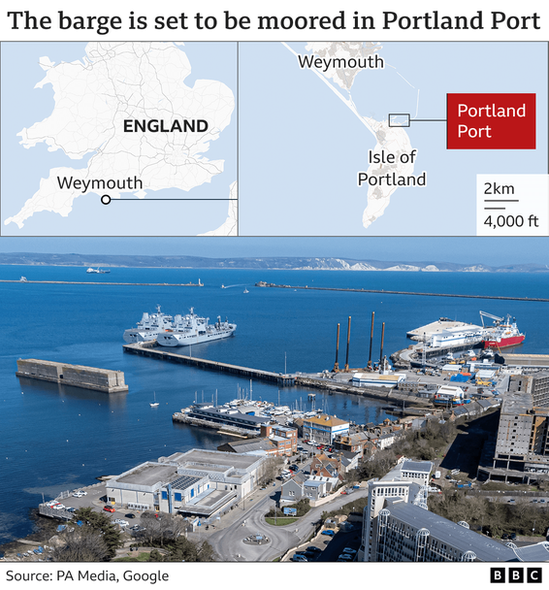 Map showing the location of Portland Port on the Isle of Portland near Weymouth