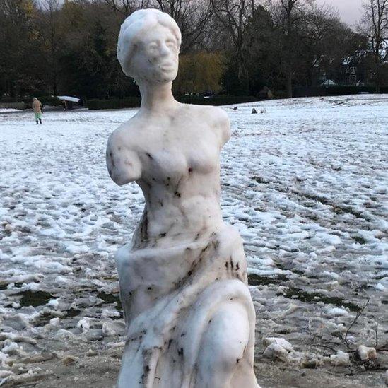 Venus de Milo - now nicknamed Venus de Mi-snow - was sculpted by a mystery Sheffield artist in Endcliffe Park on Sunday afternoon