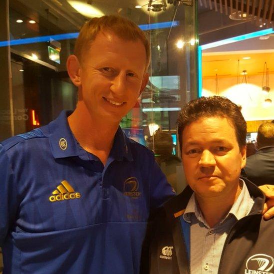 Leinster head coach Leo Cullen with Eugene Canavan from the Official Leinster Supporters' Club