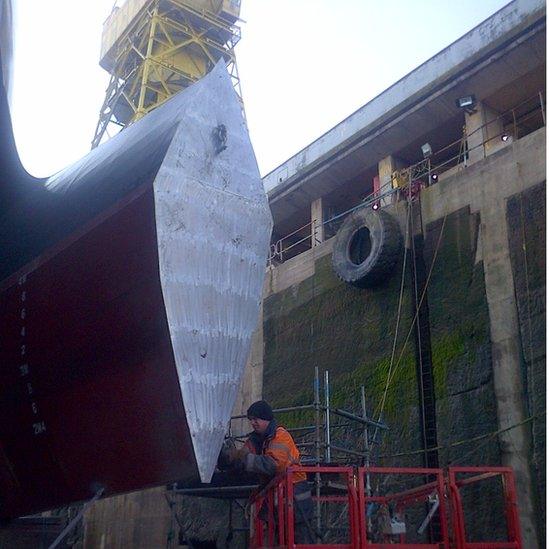 Catamaran Manannan in dry dock