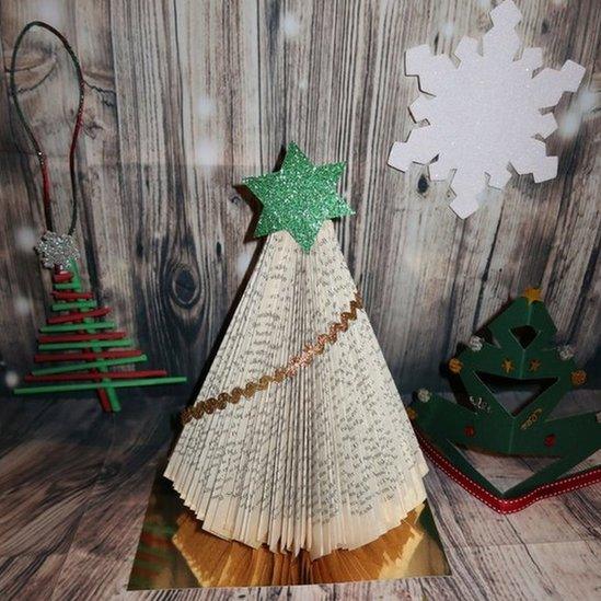 Christmas tree made out of an old book