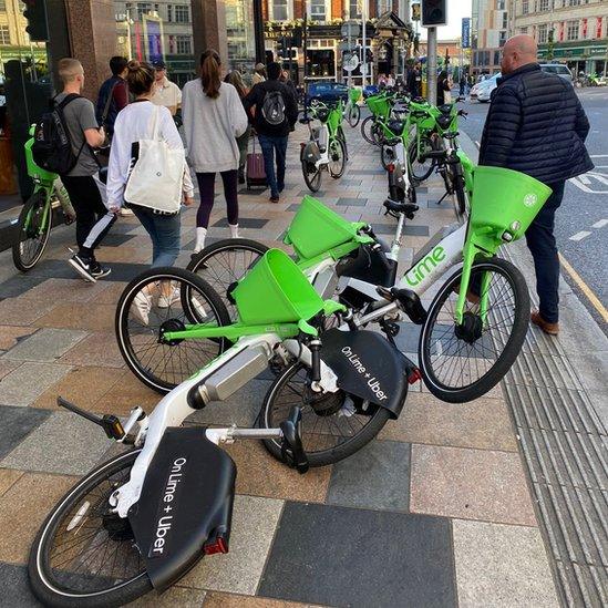 Lime bikes St John's Road in Clapham Junction, in Wandsworth borough