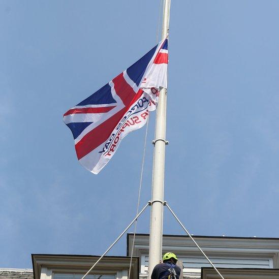 The Armed Forces Day flag above Downing Street