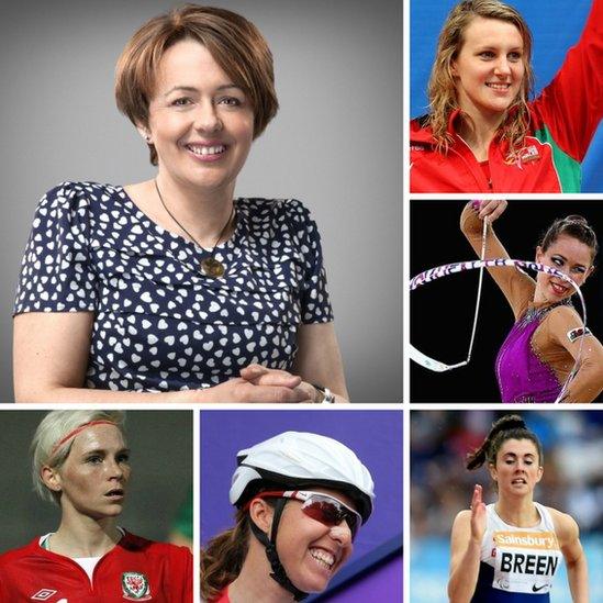 Clockwise from top left: Baroness Tanni Grey-Thompson, Jazz Carlin, Frankie Jones, Olivia Breen, Nicole Cooke and Jess Fishlock